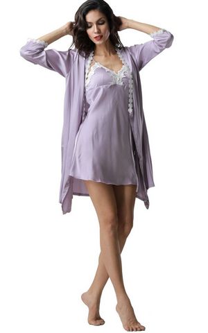 F5270-3 Sexy two piece women long sleeve silk pajamas with padding
